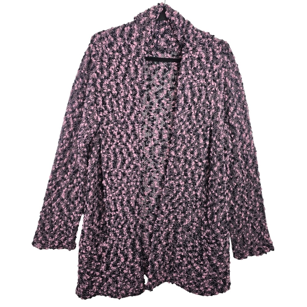 Berretti Wool Blend Textured Cardigan Women's Size XL Knit Open‎ Pink & Black